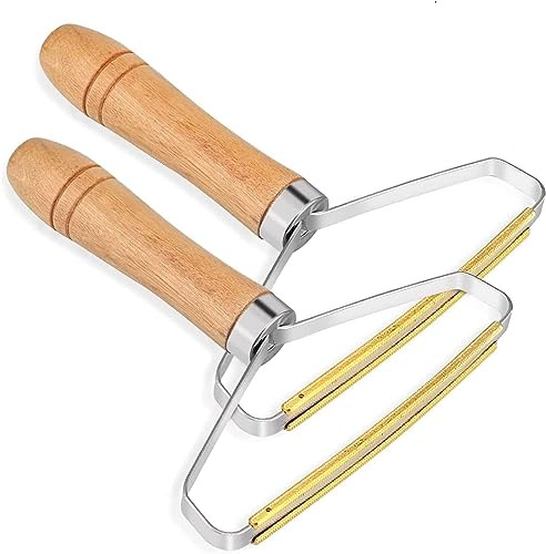 Tragbarer Fusselentferner Stoffrasierer (2er-Pack) mit Holzgriff für Kleidung, Tierhaare, Teppiche und mehr