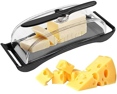 Imtrub Butter Hub Butter Dish with Lid andKnife, Keep Butter Cheese Fresh, Easy Scoop, No Mess Lid, Dishwasher Safe (Clear)