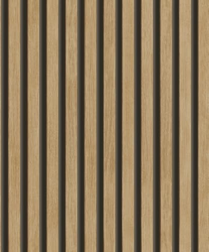 Grandeco Papier peint intissé panneaux en bois scandinave à rayures Marron/noir A63602