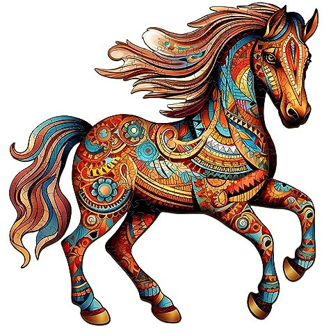 Blumuze Wooden Jigsaw Puzzle - Running Horse Unique Shaped Animal for Adults and Kids With Wood Gift Box, 220 Pieces - L-33.5 * 35cm
