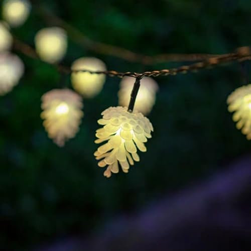 DINOWIN Solar LED Weihnachts Lichterketten 16.4ft 20LED Tannenzapfen Lichtervorhang Solar Weihnachtsbeleuchtung Außen wasserdicht für Garten Balkon Party Wohnzimmer (Warmes Weiß)