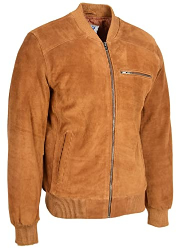 Divergent Retail Isaac Blouson bomber en daim pour homme Marron clair, peau, XL