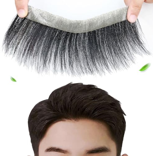 Parrucchino frontale per uomo, sistema di sostituzione dell'attaccatura naturale dei capelli umani a forma di V Base in pelle sottile in PU(Hair-2.3,0.8 * 6.3in)