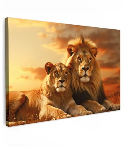 MuchoWow© Quadro Camera Da Letto Quadri Soggiorno Decorazione Parete Quadri | 120x80 cm - Moderni Su Tela Stampe Foto Con Cornice Quadretti PosterLeone - Animali - Savana - Africa