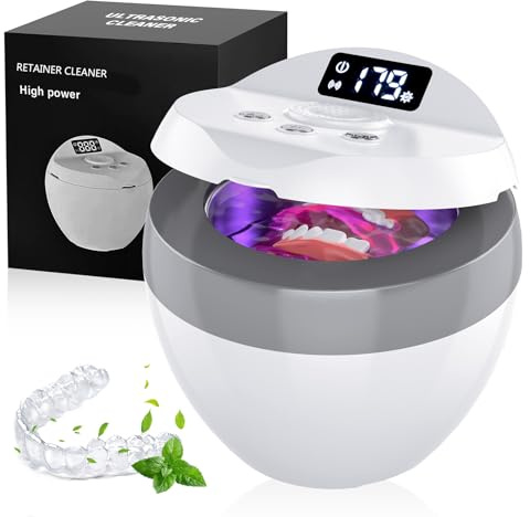 Ultraljudsrensare, 200 ml tandrengörare för munskydd, justering och alla tandvårdsapparater med 4 digital timer, 45 kHz diamantrengöring för ringar smycken rengöring, med rengöringskorg