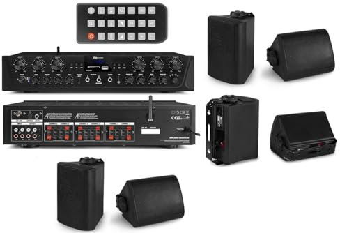 IMPIANTO AUDIO FILODIFFUSIONE 6 CANALI SEPARATI PER INTERNO ED ESTERNO CON CASSE DA PARETE (CON 6 CASSE GRANDI INTERNO ESTERNO NERE)