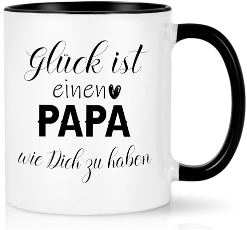 Joymaking Kaffeetasse - Vatertagsgeschenk & Geburtstagsgeschenk: Tasse Papa mit Spruch - Glück ist einen Papa wie dich zu haben, Schwarz, 320ml