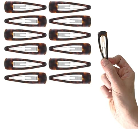 Righe e Pois fermacapelli - 12 Mollette per capelli clic clac in metallo rivestito in gomma - 7 CM - confezione da 12 fermagli per capelli (Marrone Tartarugato)