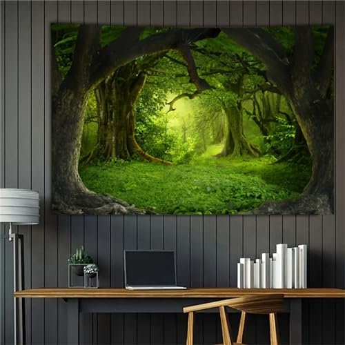 Arsey Arazzo da parete con foresta magica, decorazione da parete per camera da letto, verde, 200 x 150 cm