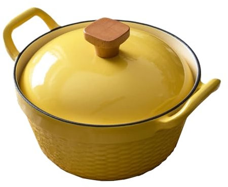 LVYUDS Esmaltado Olla Hierro Fundido, 1.8 Cuartos Asas Dobles Sartén Antiadherente Micro Presión Agua Cerrar Multifuncional Fritura y Guisar Maceta (Color : Amarillo, Size : 2L)