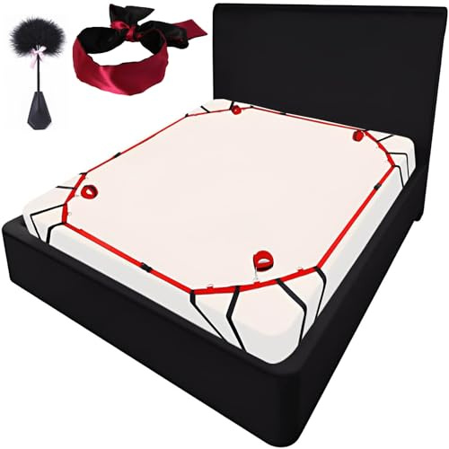 Bondage-Set Bett Fesseln Sex-Spielzeug für Paare,BDSM Fesselset mit Bettfesseln, Handschellen,Augenbinde, Federkitzler mit Peitsche Feder Kitzler Paddel Gerte weich Whip SM Fetisch Sexspielzeug