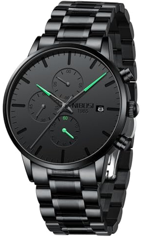 NIBOSI Herrenuhren Analog Chronograph Minimalist Schwarzes mit Datum | Wasserdicht Edelstahl Armband, Business Quarzuhr Militär Casual Uhren für Männer