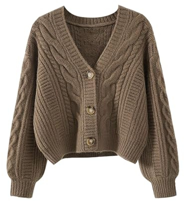 Sweat oversize à col en V pour femme - Cardigan noir court - Oversize - Trench - Cardigan uni - Manteau de transition élégant - Veste matelassée - Manteau de transition, kaki, taille unique