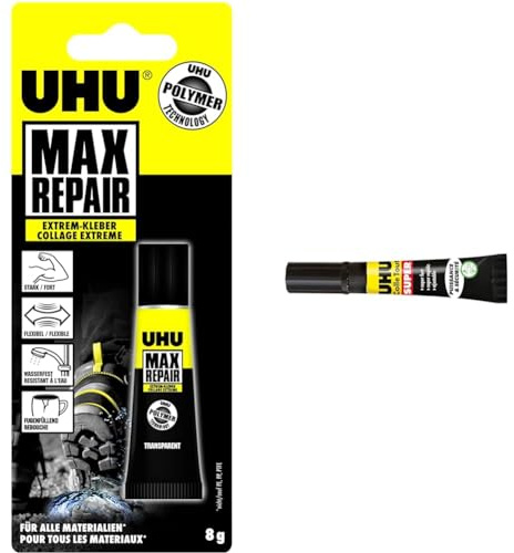 UHU Max Repair Extrême - Colle extra forte tout support, flexible, transparente, idéale pour le bois & Colle tout super - Colle instantanée gel super puissante, super rapide et super résistante