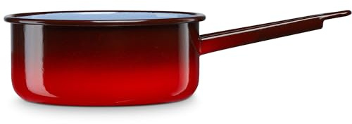 briebe Cazo Cocina Hervir Leche Acero Esmaltado 14 cm, Hervidor Vitrificado 1 L con Mango, Apto Inducción, Vitrocerámica, Fuego, Gas, Horno, Ignea Vintage Rojo