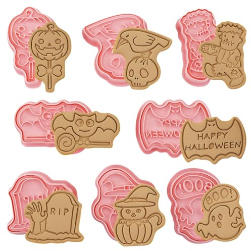 Halloween Ausstechformen, 8 Stück 3D Keksausstecher Halloween, Keksausstecher Set Inklusive Geister, Totenkopf, Kürbisse usw, Plätzchenformen für halloween, Plätzchen und Fudgeherstellung