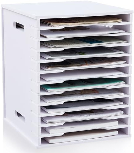 Juexica Organiseur de papier de scrapbooking à 12 niveaux pour tailles 21,6 x 27,9 cm, organiseur de fichiers en papier cartonné empilable, porte-documents pour bureau, maison, bureau, école, salles