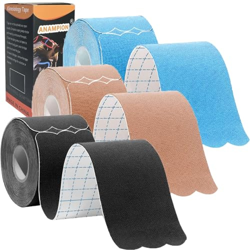 ANAMPION Kinesiotapes Vorgeschnitten Wellenstil(3 Rollen,5cm*5m) Kinesiologie Tape wasserfestes Physio Tape und Sporttape für den Sport für Knie Schulter und Ellenbogen Muskelstraffende Bänder(Mix)