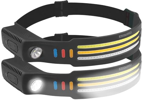 KryoLights LED Stirn Lampe: 2er-Set Akku-Stirnlampen & Flutlicht, 3 SMD-COB-LED-Bänder, 3.000 lm (Stirnlampe Kfz, leistungsstarke Stirnlampe, Band)