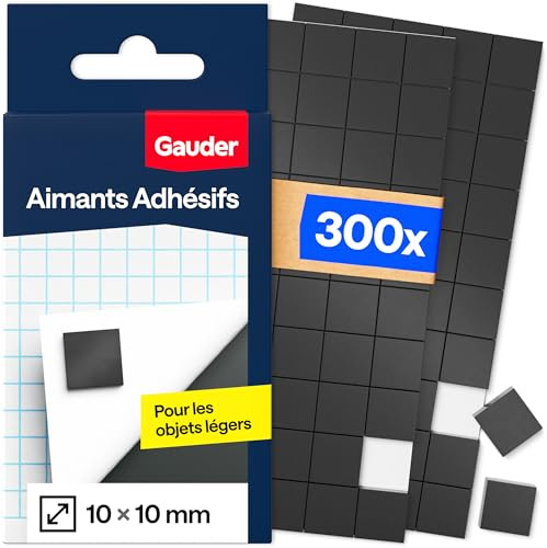 GAUDER Imanes Adhesivos Cuadrados - Parches Magnéticos Autoadhesivos para Manualidades, Notas, Fotos y Organización - Imanes para Nevera y Oficina (300 Unidades - 10 x 10 x 2 mm)