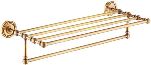 Retro Antique Brass Towel Rack Wall Mount Bathroom Shelf with Brushed Rails 60cm Length