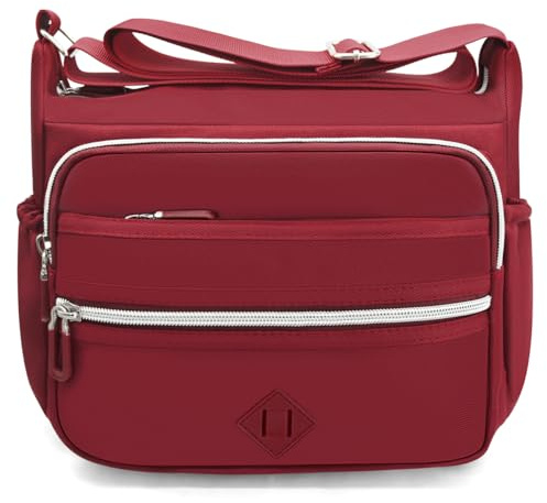 GOUNNU Umhängetasche Damen Wasserdicht Crossbody Bag Nylon Freizeit Schultertasche Vielen Fächern Damen Handtasche mit Verstellbarer Breiter Schultergurt Kuriertasche Leichte