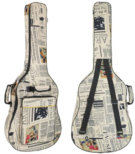 moosiker 36/38 Inch Acoustic Guitar Gig Bag with 6mm Shockproof Padding - Ultra-Soft Lightweight Case for Travel Storage, Vintage Newspaper Print Design (36/38 inch Newspaper guitar bag)