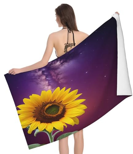 Leichong Telo Mare Microfibra 80x160 cm Girasole Stampa, Telo da Bagno in 3D Viola Asciugamano da Spiaggia da Asciugatura Rapida Assorbente per Palestra, Yoga