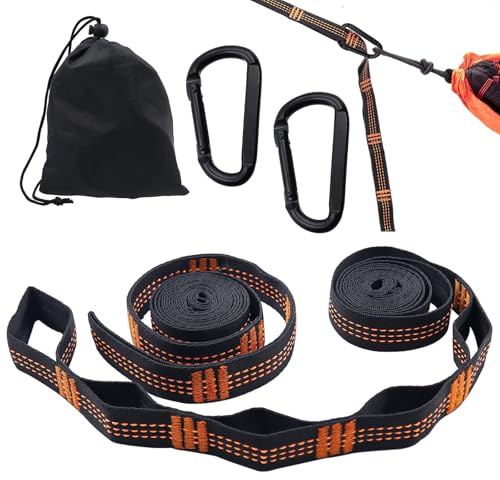 CONNECTION 2 Stück Hängematte Befestigung 2 m x 2.5 cm Seil für Hängematte 300 kg Hängematten Aufhängung Gurte mit 2 Hakenkarabinern für Hängesessel Camping Outdoor Wandern Schaukel Hängemattenzubehör