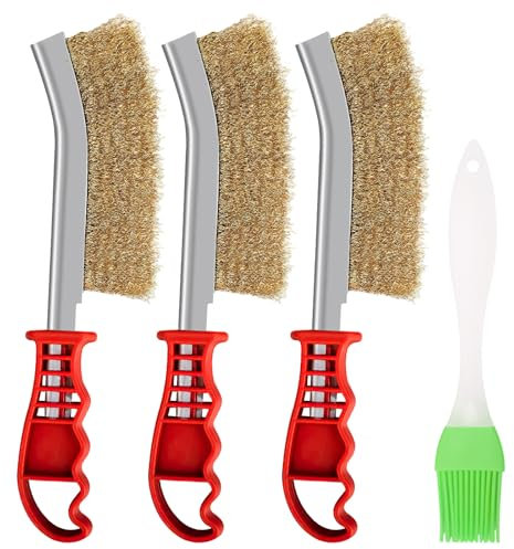 UOCAI 3 pezzi Spazzola in ottone, spazzola per barbecue in ottone, spazzola metallica in ottone, piccole spazzole in filo con setole in acciaio inox ottone e nylon, Per la pulizia da scorie