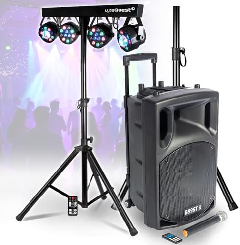 Enceinte Active Boost Portable Autonome - 800W -15/38CM USB Bluetooth, Support, 1 Micro VHF, Portique Lumières pour Sono DJ Fête