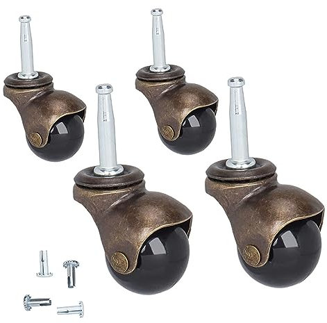 Ciieeo 4pcs 1.5 Ball Caster Wheels with 5/16 x 1-1/2 Stem, Antique Gold Furniture Castors for Office Chair, Sofa, Cabinet – Heavy Duty Rolling Wheels for Home and Office