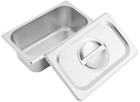 Bacocoo 6-Piece Set of Stainless Steel Trays with Lids 1/4 Size 2.5 Inch Deep Steam Table Metal Food Pan Steamer Trays for Buffet Catering Pans Metal Commercial Kitchen Pans.