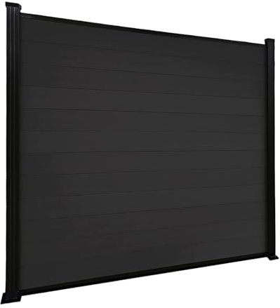 Floordirekt Clôture de jardin 180 x 180 cm avec poteaux en aluminium - Clôture WPC - Kit complet Kronos - Clôture brise-vue - Brise-vue pour terrasse et jardin - Matériel de montage inclus (noir)