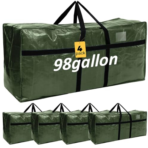 Windyun 4 Pack 98 Gallon Extra Large Moving Bags XXL Heavy Duty Storage Bag with Strong Zipper Handle Jumbo Big Tote Box Foldable for College Dorm Travel Clothes Duffle Blanket Pillow(Army Green)