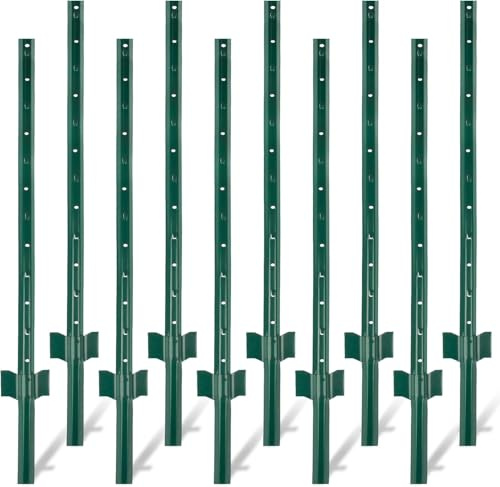 Steckzaun, Zaunpfosten 121CM Robuste Metallpfosten 10 Stück Gartenzaun zum Stecken Sichtschutz Garten Kein Graben Garten U-Pfosten für Drahtzaun Stahlpfosten für Hof, Outdoor-Draht