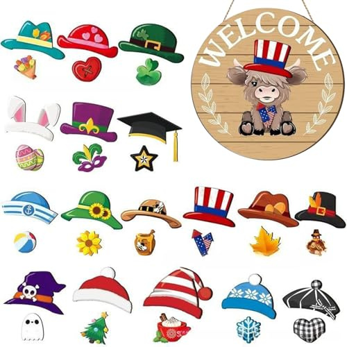 Tür Willkommensschild Verwandelbares Hochlandrind Willkommensschild Set | Saisonaler Schmuck Deko Für Weihnachten Halloween Herbstfest Party