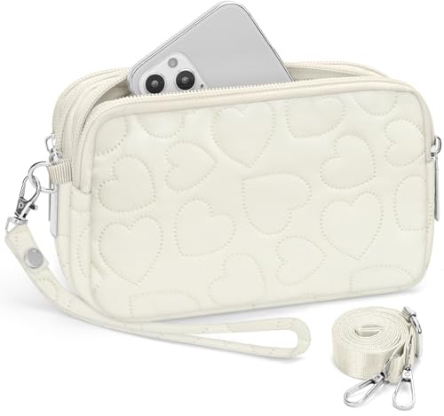 BIAOTIE Wristlet Wallets for Women, Small Crossbody Purses Travel Pouch Phone Nylon Wrist Wallet Shoulder Purse (Love - White)