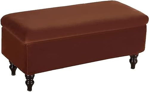 LyzqxHL Ottomanenbezug, Samt-Aufbewahrung, Stretch-Rechteckbank-Schonbezug, Klappbank, Fußstütze, Fußhocker, Möbelschutz, Ottomanenbezüge mit Gummiband(Coffee,Large)
