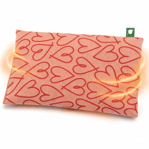 Herbalind Kirschkernkissen Herzchen Allover Druck – EIN Wärmekissen als Geschenk Büro und Zuhause – Trockene Wärmeflasche für Mikrowelle im Herz Design - Blush/Rot 30x20 cm