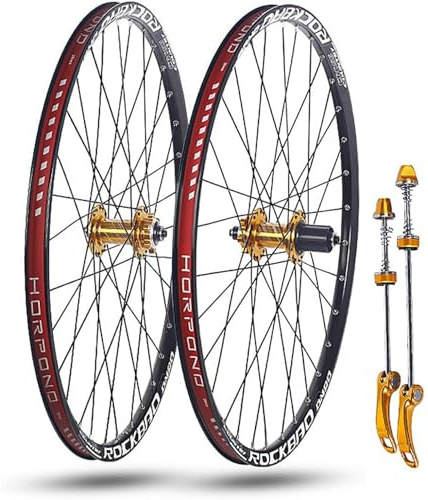 KUNYOS 24'' 26'' 27,5'' 29'' Fahrrad Laufradsatz Für Mountainbike Schnellspanner Vorderräder Hinterräder Double Layer Felgen Scheibenbremse 32H Naben Für 7-11 Gang,Gold,24inch