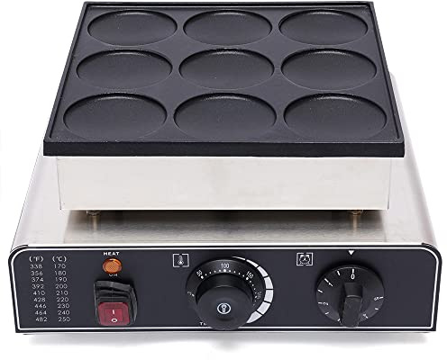 Mini machine à crêpes à 9 trous, 850 W, en acier inoxydable, avec 2 brosses, température 50-300 °C, revêtement anti-adhésif, pour restaurants, cafés, cantines