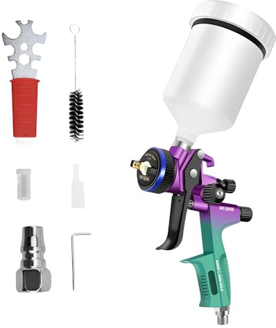 LICAEVEY Kit Pistola a Spruzzo HVLP, Pistola a Spruzzo Ad Aria Compressa Professionale con Alimentazione a gravità con Tazza da 600 Ml e Ugello da 1,3 Mm per Mobili, Pareti, Verniciatura