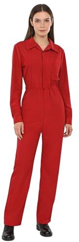 Freebily Tuta Intera da Lavoro Donna Costume da Meccanico Salopette Protettive per Carrozzeria Magazzini Agricoltura Jumpsuit Horror Cosplay Costume Carnevale Halloween Rosso S