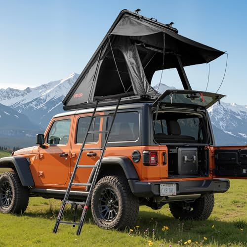 VEVOR Tienda de Techo Rígida para 2-3 Personas, Tienda de Campaña para Techo de Coche con Luz LED, Colchón Grueso, Impermeable y Resistente al Viento, para Camping Viajes en Jeep, SUV, Camionetas