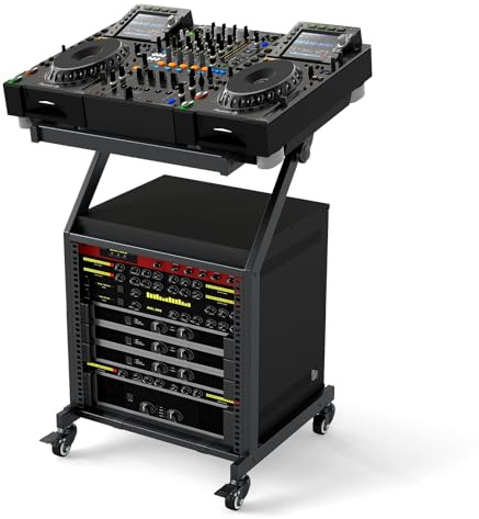 COSTWAY mobiler Rack Wagen, DJ Audioständer 30 Höheneinheiten, DJ Controller Ständer mit verstellbaren Querstreben & abschließbaren Rollen, HiFi Rack für Musikstudio, Sound-Equipment