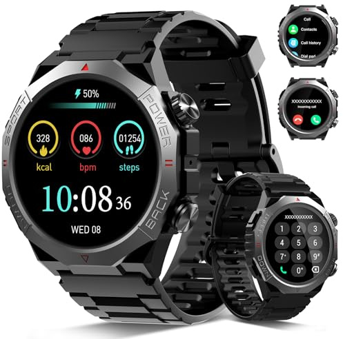Qecnato Smartwatch Uomo Militare, 1.39 HD Orologio Smart watch con Chiamate Bluetooth, Tracker Attività con Sonno/Cardiofrequenzimetro, 110+ Modalità Sportive, IP68 Impermeabile per Android iOS, Nero