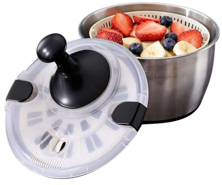 Essoreuse à salade en acier inoxydable de 5 l - Avec fond antidérapant, sans BPA, essoreuse à salade avec couvercle, utilisée pour nettoyer, sécher et couper les salades, les légumes, les fruits