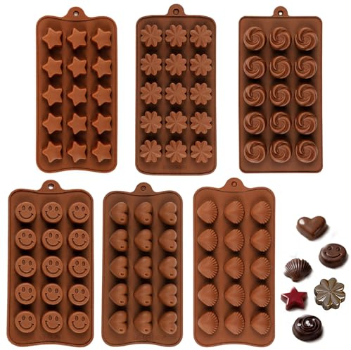 6 Stück Schokoladenform Silikon, 3D Pralinenform und Bonbonform Antihaft, Silikon Backform für Schokolade, Süßigkeiten und Eiswürfel, Verschiedene Formen, Leicht zu Entformen und Reinigen
