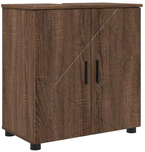 zylophax badrumsskåp brunt ekutseende med 2 dörrar, trämaterial och metall, 61 x 35 x 64 cm, fristående, rymligt förvaringsutrymme för tvättställsunderskåp och tvättställ med underskåp